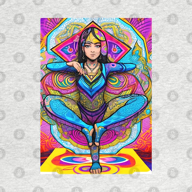 Psychedelic Artwork with Yoga Girl Pose by EddieBalevo